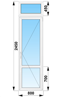 Балконная  дверь с фрамугой  стеклянная  с импостом 800x2450